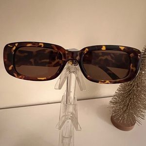 Leopard print small rectangular sunglasses